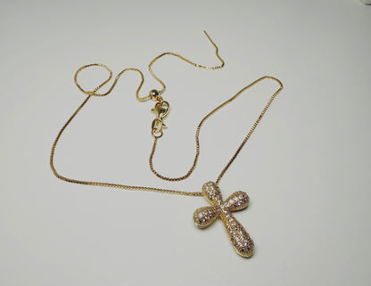 Bubble Cross Gold Necklace (Adjustable length)